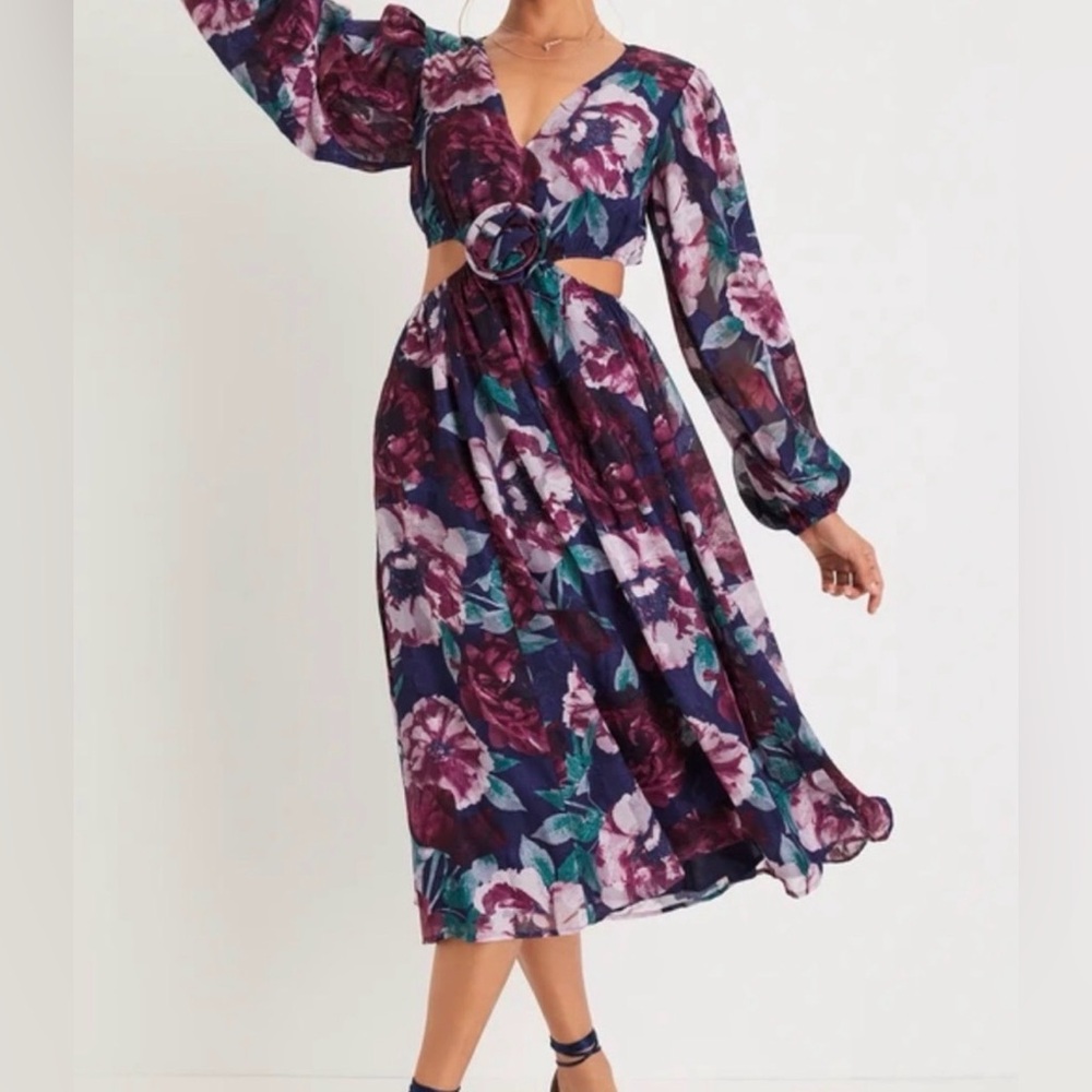 Lulu's Purple Floral Long Sleeve Dress